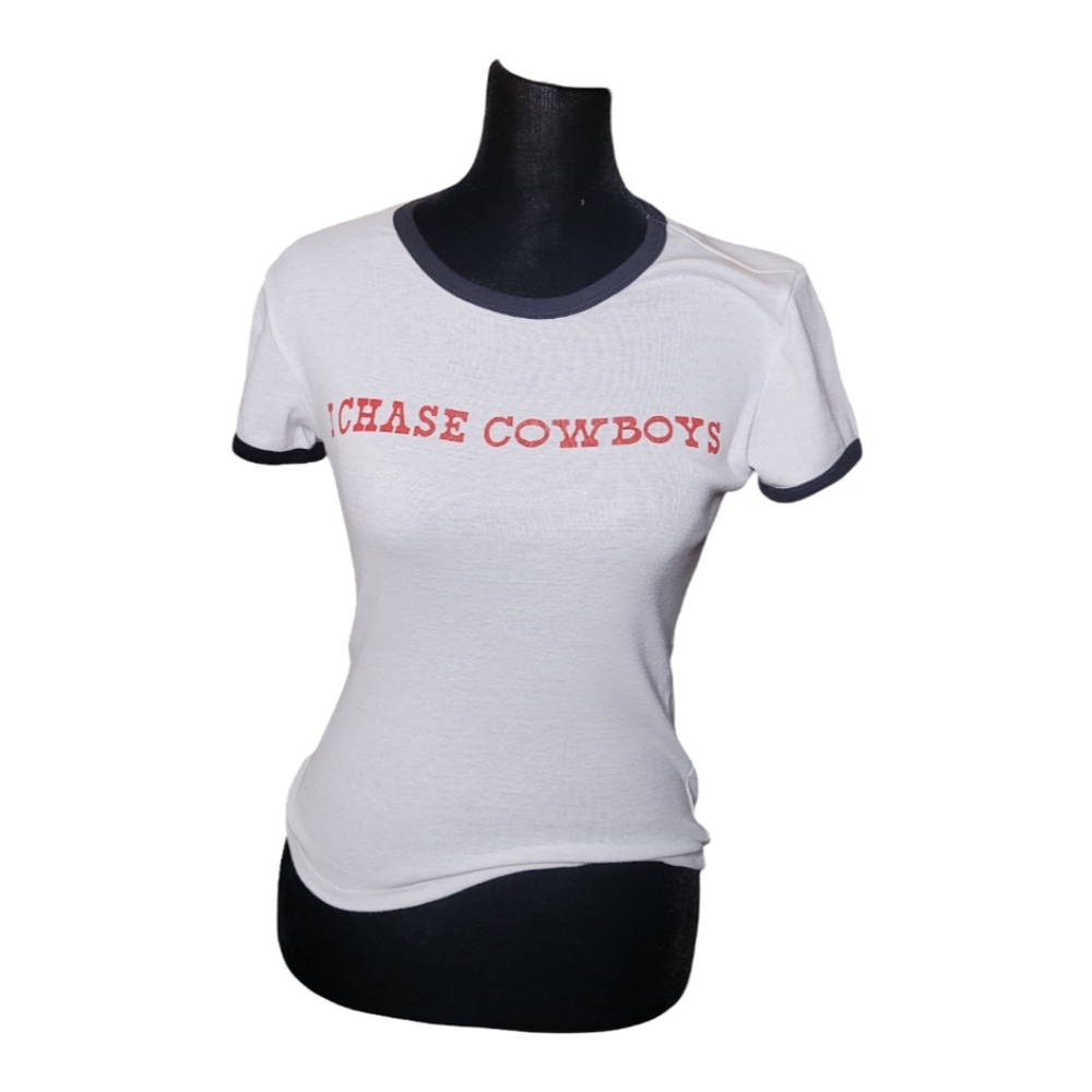 Social Edition “I Chase Cowboys” Graphic Ringer Tee XXS NWOT